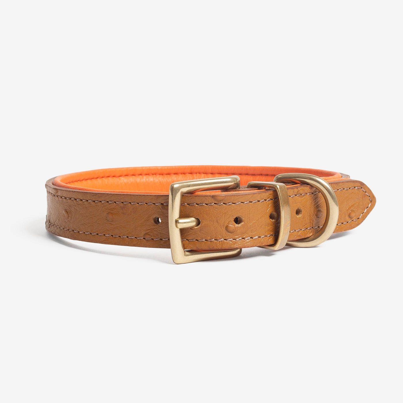Obojek z pštrosí kůže Brown & Orange