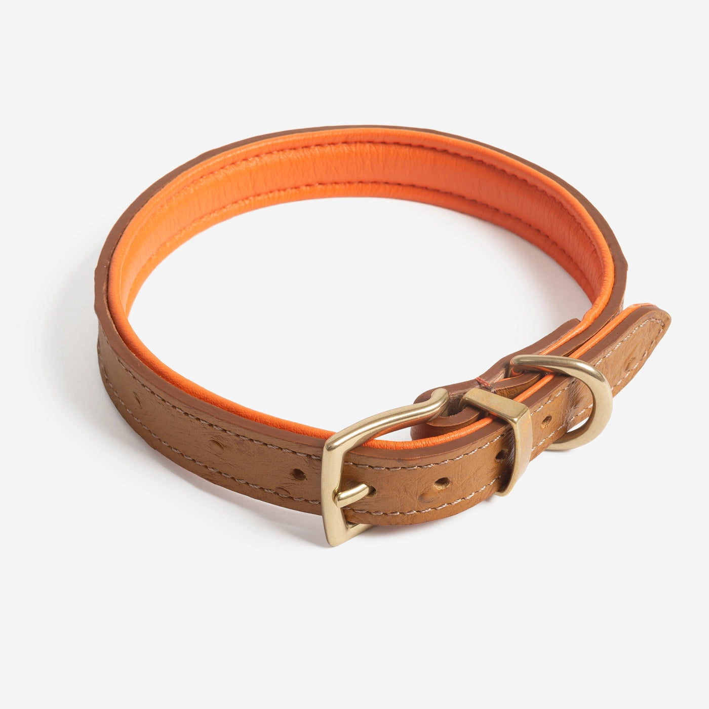 Obojek z pštrosí kůže Brown & Orange